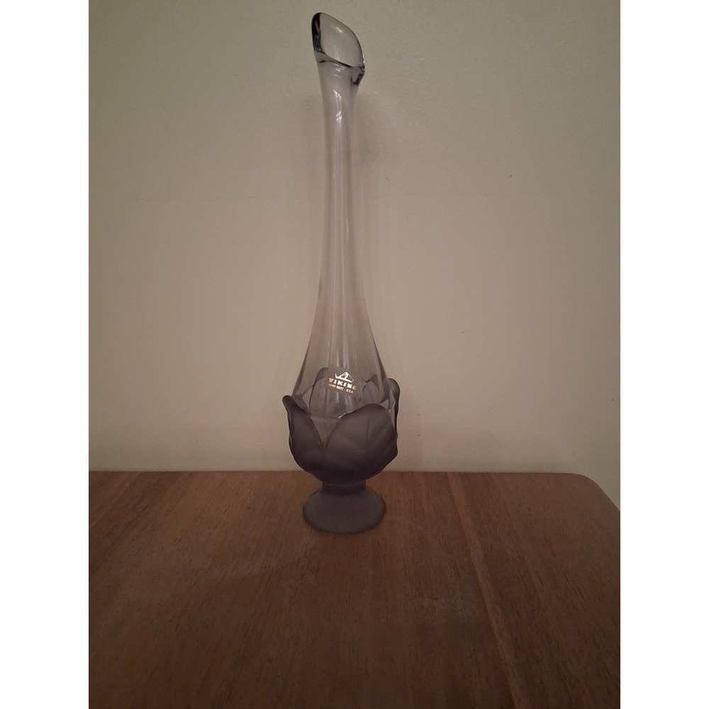 Vintage Viking Glass Smoke Satin Cabbage Leaf Swung Vase 13"